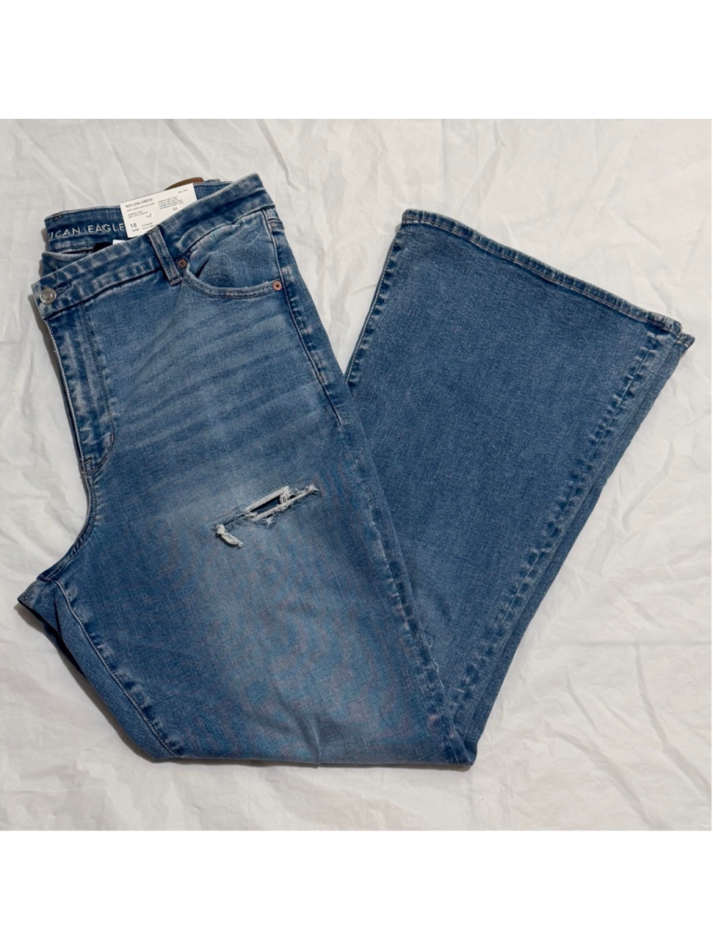 American Eagle Women’s Distressed Curvy Super High-Rise Flare Jeans 18